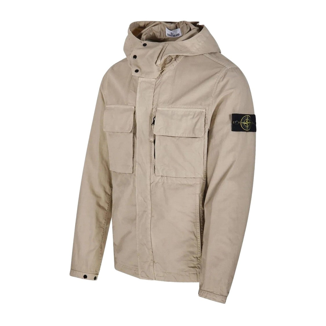 Stone Island Brown Cotton Short Parka With Concealed Placket
