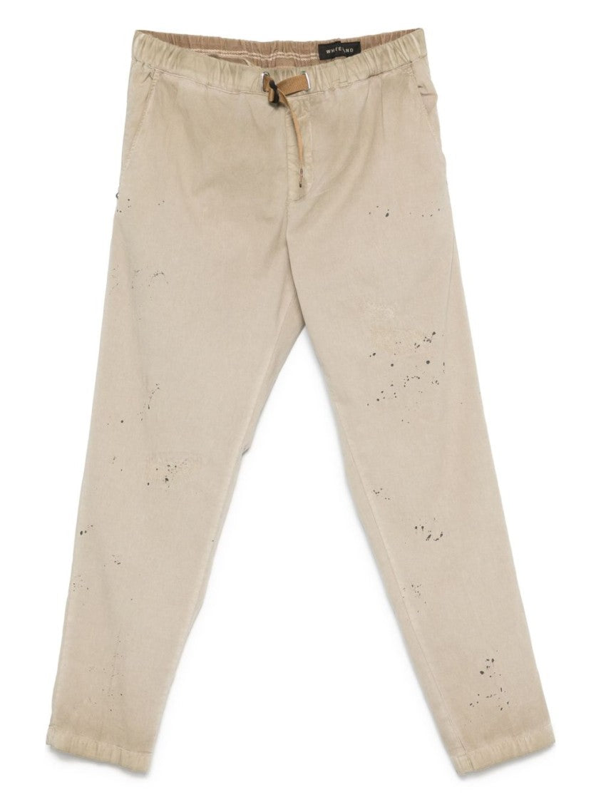 White Sand Relaxed Beige Trousers With Distressed Details