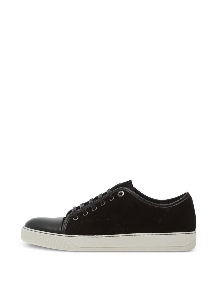 Lanvin Low-Top Black Suede Sneakers With Smooth Leather Toe Cap