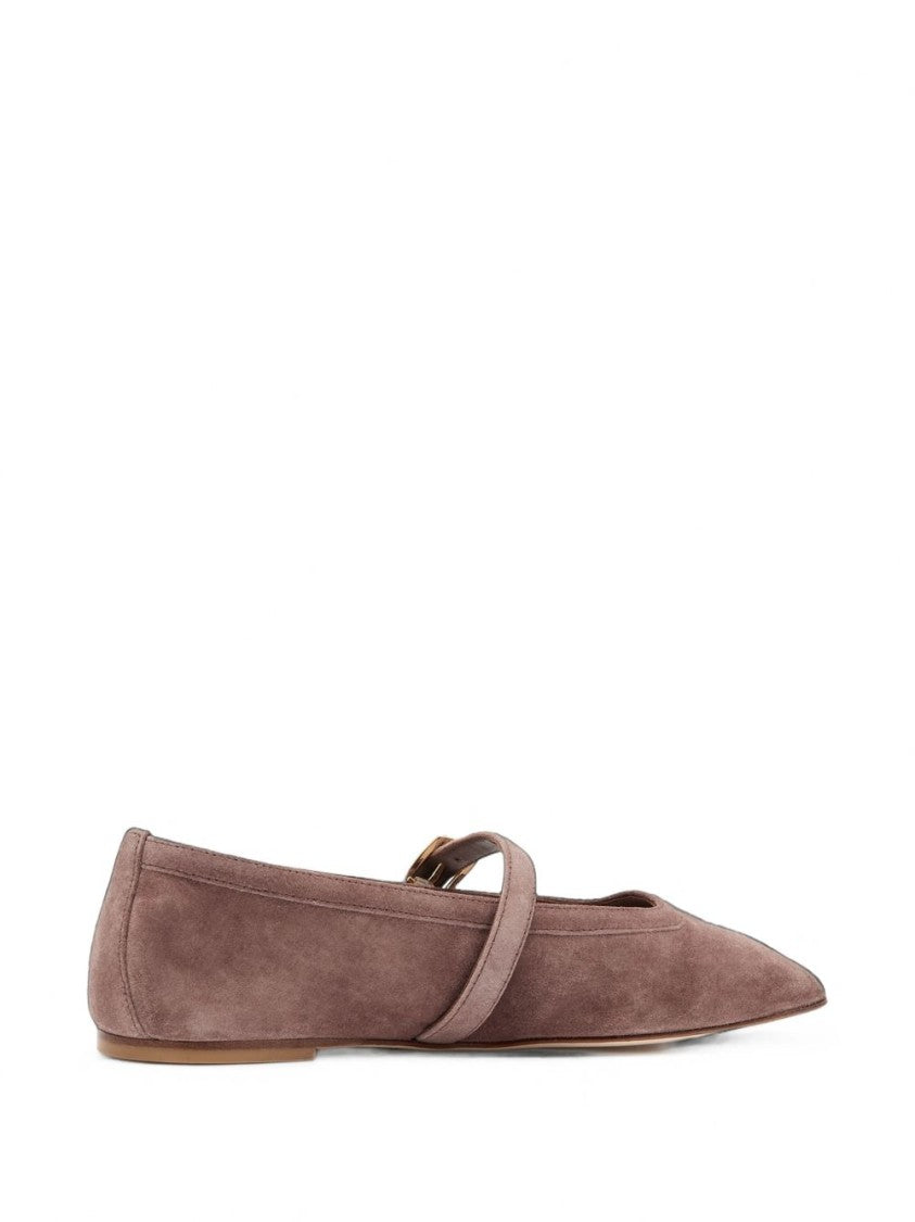 Stuart Weitzman Pointed Toe Adjustable Suede Flats