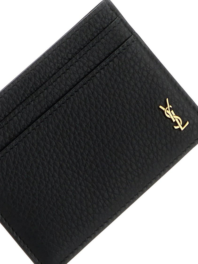 Saint Laurent Textured Calfskin Leather Cardholder With Metallic Logo