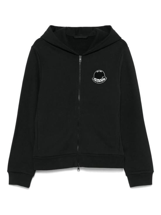 Moncler Cropped Black Zip-Up Hoodie With Ribbed Cuffs