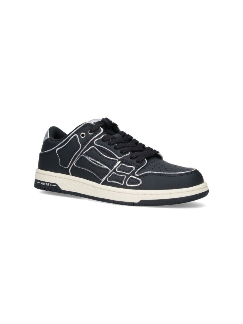 Amiri Skel Black Silver Details Leather Low-Top Sneakers