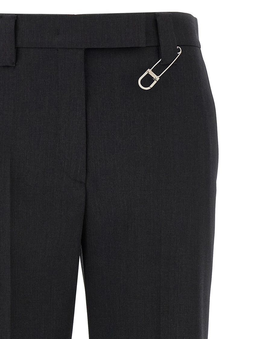 Prada Melange Virgin Wool Straight-Leg Trousers With Metal Brooch Detail