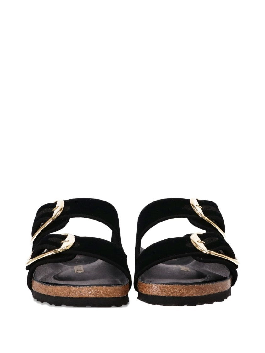 Birkenstock Contoured Black Sandals With Gold-Tone Buckles