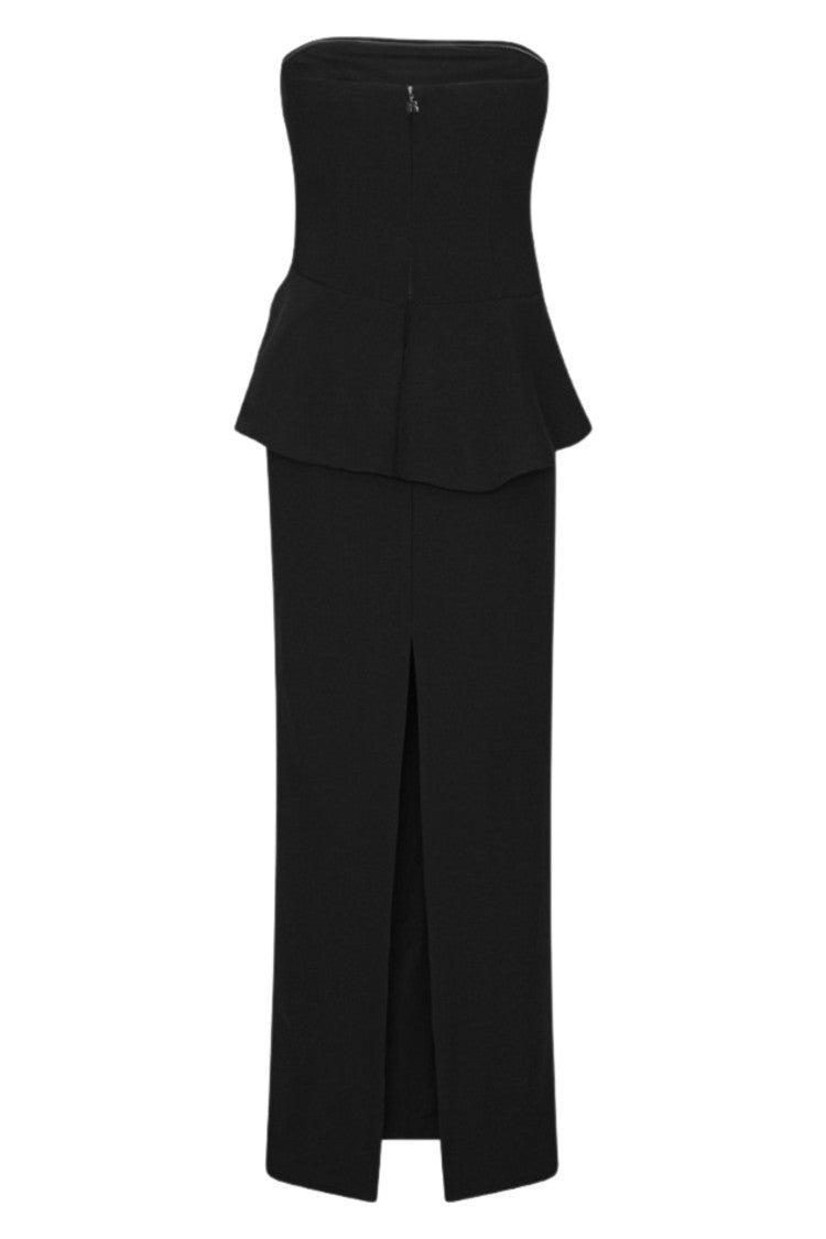 Rotate Black Long Flower Applique Rose Strapless Midi Dress
