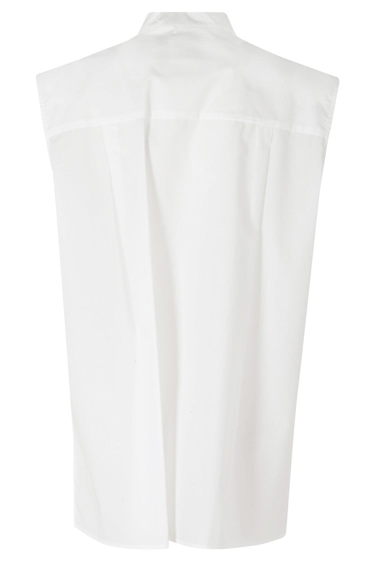 Solotre White Button-Down Pocket Cotton Sleeveless Shirt