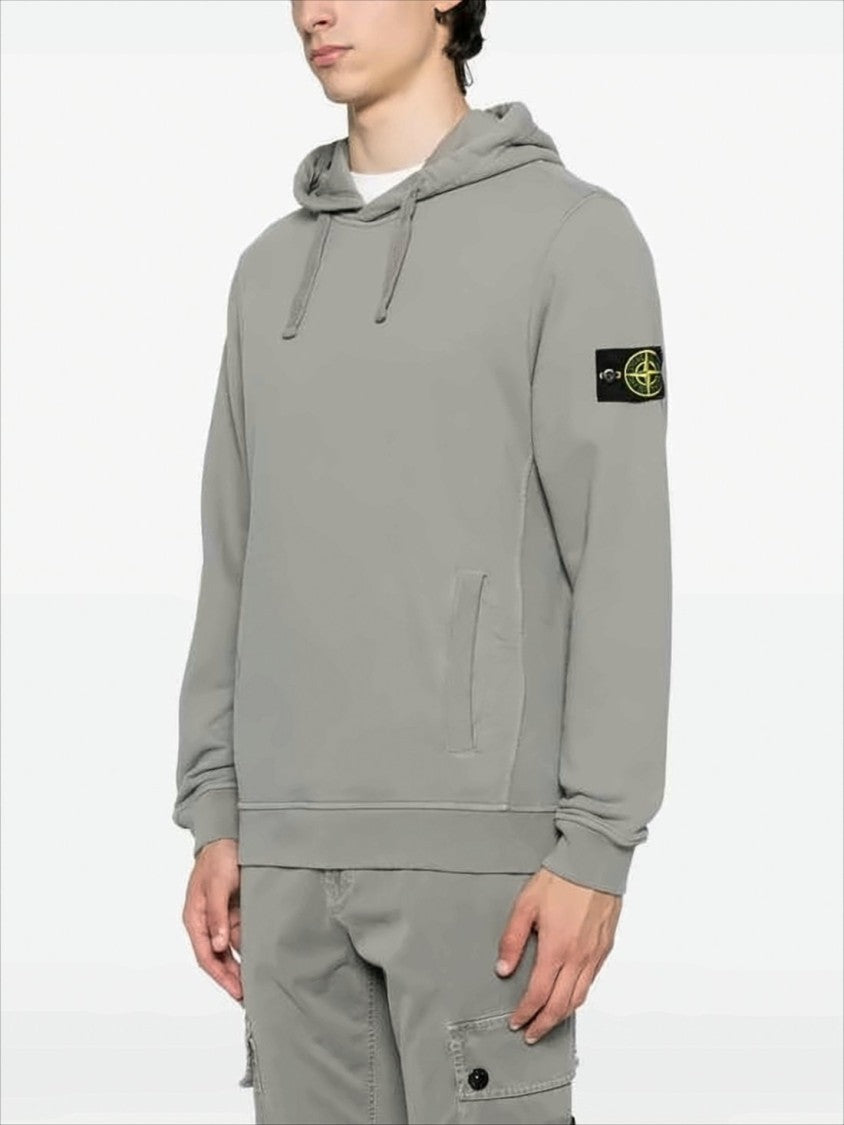Stone Island Relaxed Fit Grey Hooded Sweatshirt With Drawstring