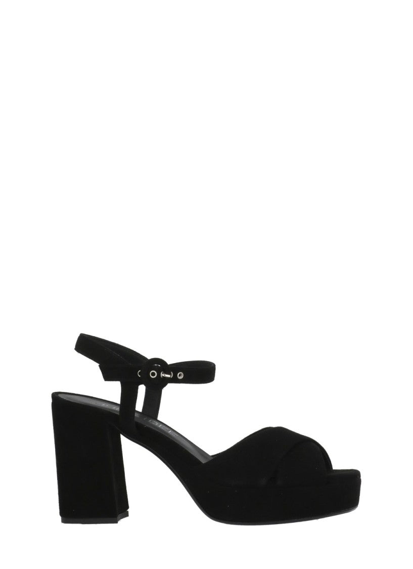 Juilie Dee Black Crossed Bands Suede Sandals