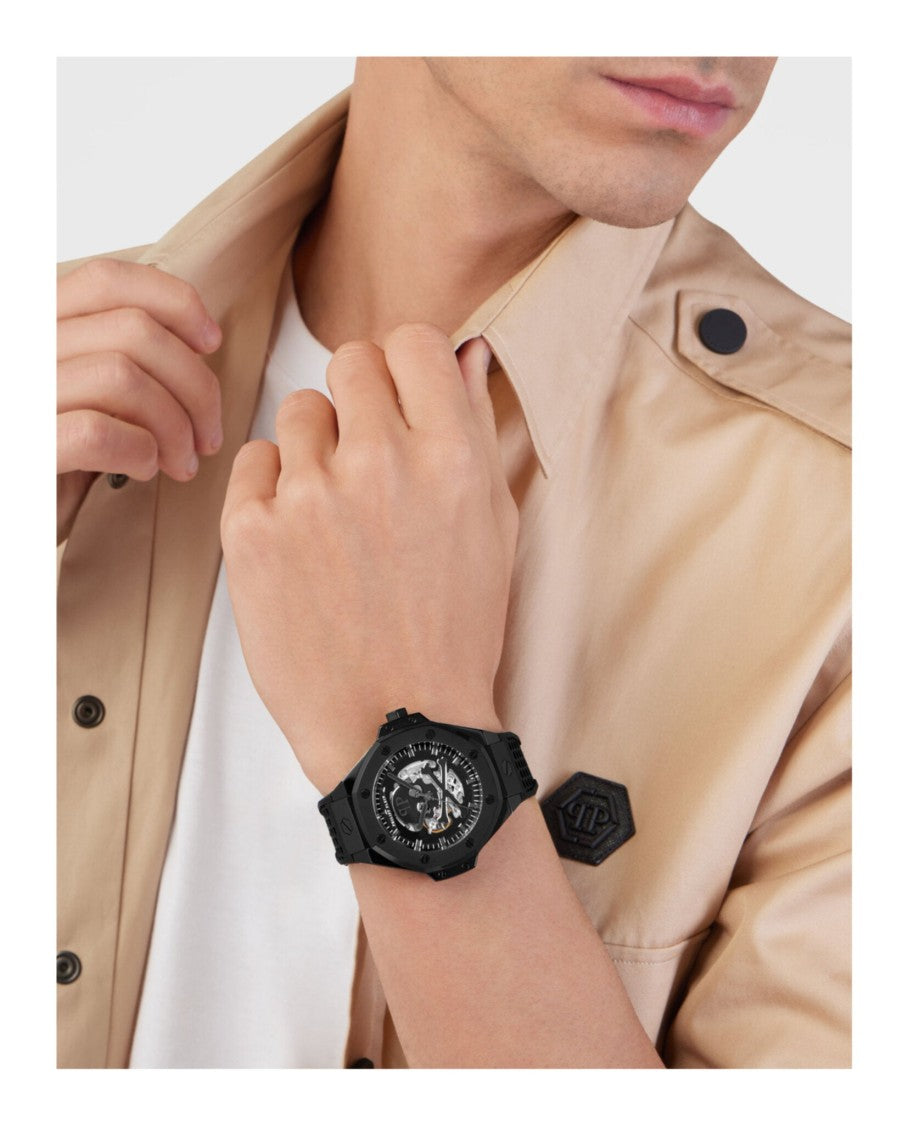 Philipp Plein Black Skeleton Dial Automatic Watch With Ip Case