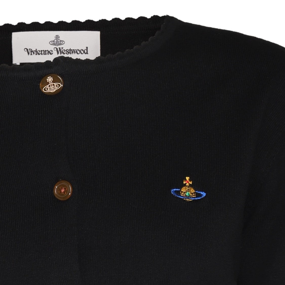 Vivienne Westwood Cropped Black Knitwear Sweater With Button Fastening And Iconic Logo