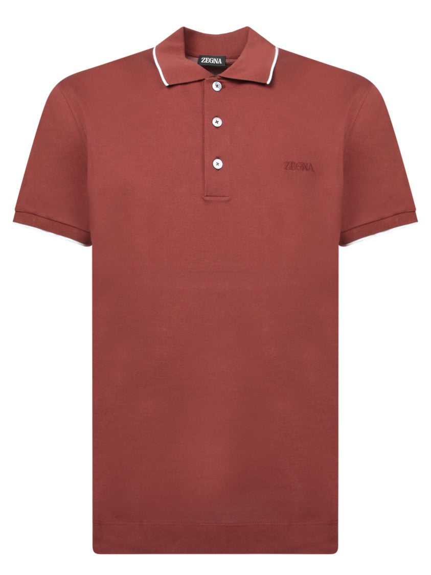 Zegna Brown Pique Polo With Contrast