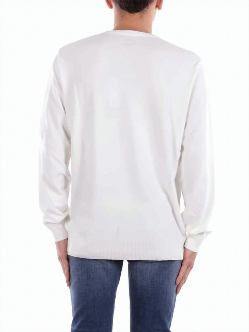 C.P. Company Solid White Minimalist Sweater With Unique Lens Detail