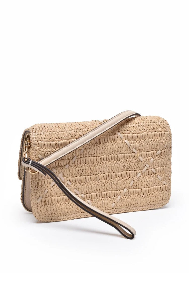Tory Burch Britten Rafia Crochet Shoulder Bag - Beige