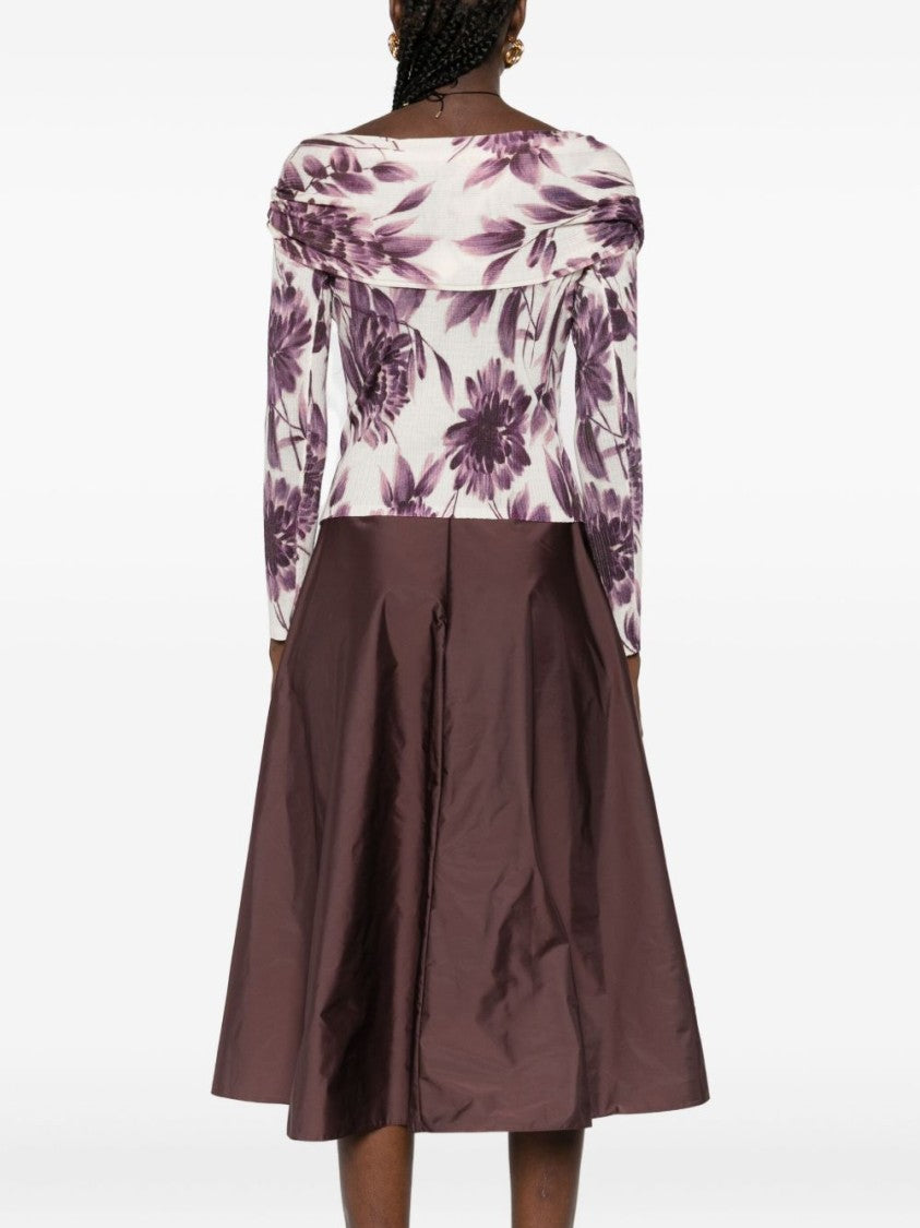 Twin-Set Floral Print Off-Shoulder Long-Sleeve Sweater