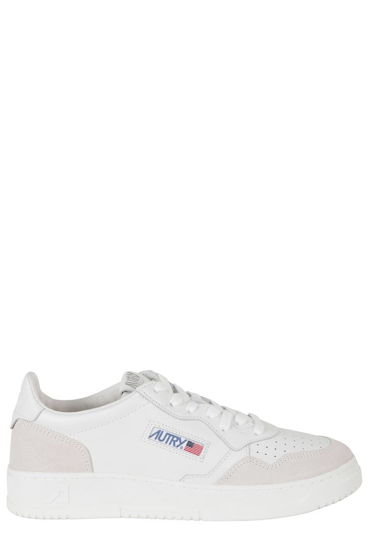 Autry All White Medalist Low Suede Inserts Leather Sneakers