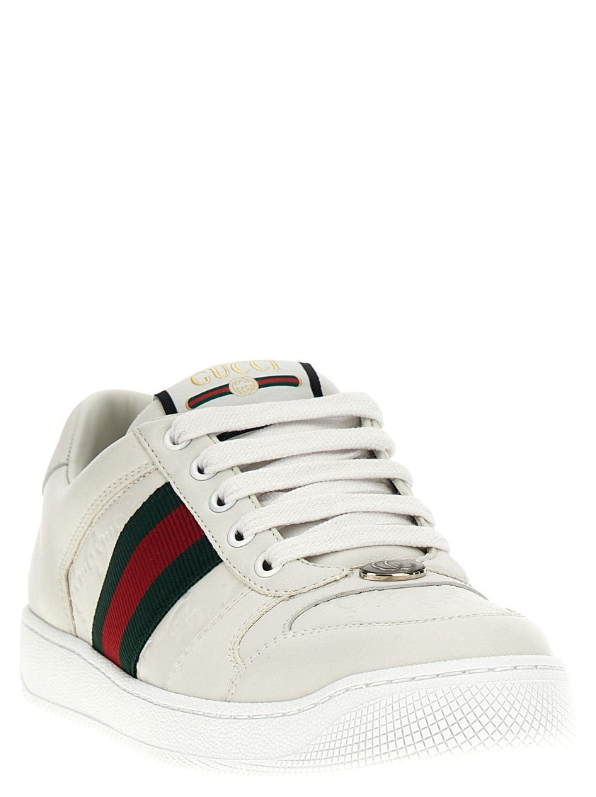 Gucci Lace-Up Low-Top Leather Sneakers With Web Ribbon Detail