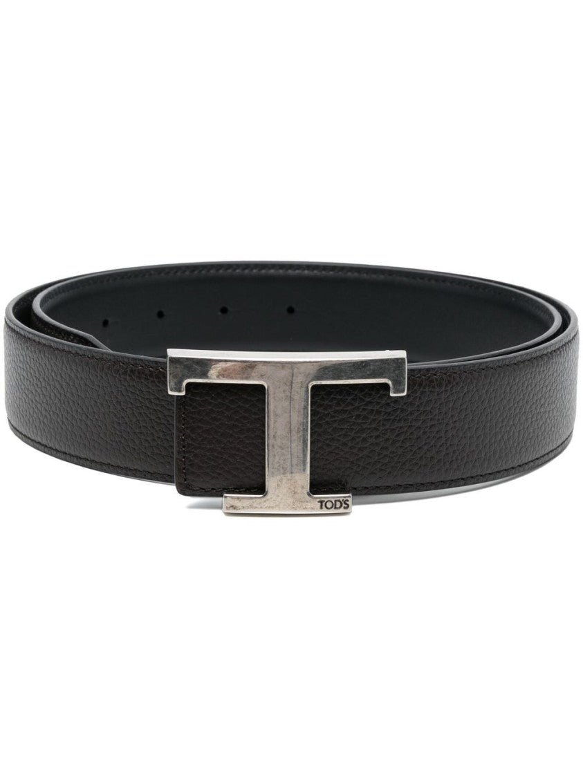 Tod's Textured Black Belt With Prominent T-Shaped Buckle