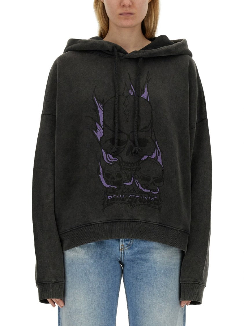 Acne Studios Skull Print Oversized Sweatshirt With Dropped Shoulders