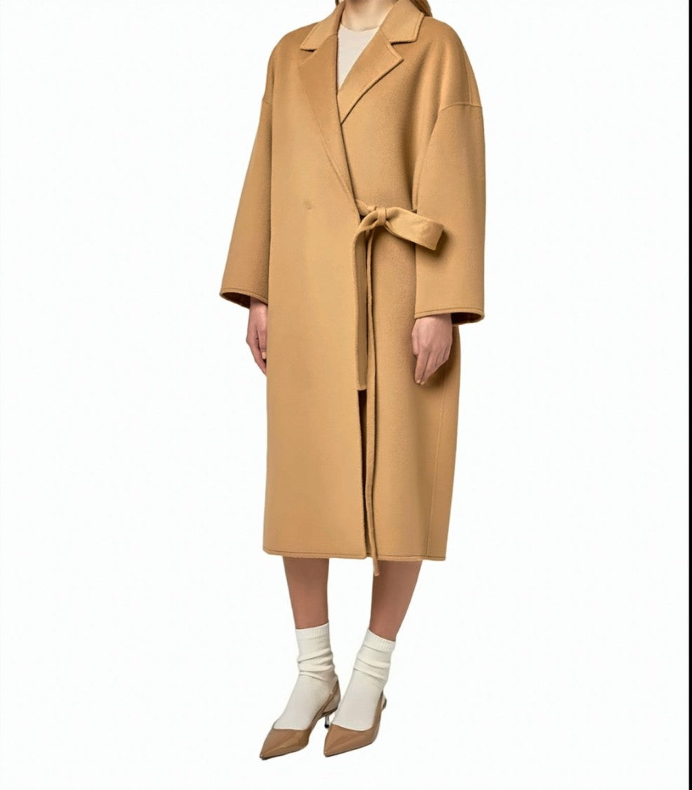 Alpha Studio Double-Breasted Wrap Wool Belted Coat