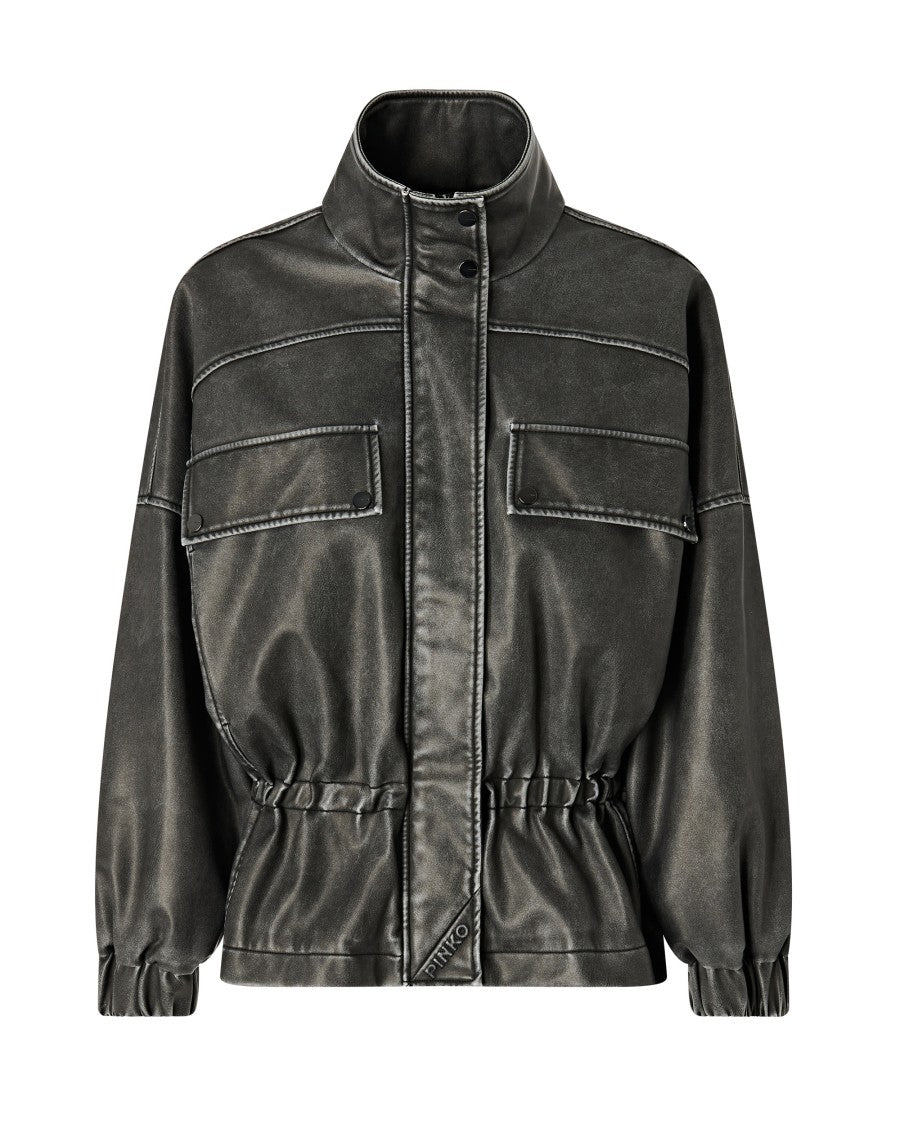 Pinko Oversized Aged Effect Coated Fabric Caban Jacket