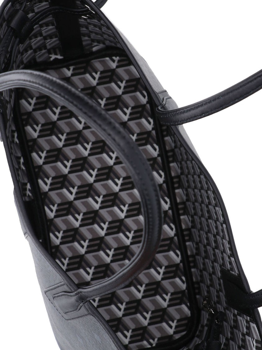 Mcm "Liz" Shopper Bag, In Black Fabric, Top Handles