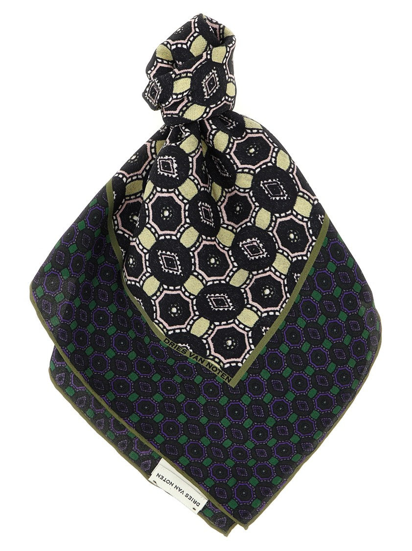 Dries Van Noten Geometric Pattern Silk Scarf With Intricate Detailing