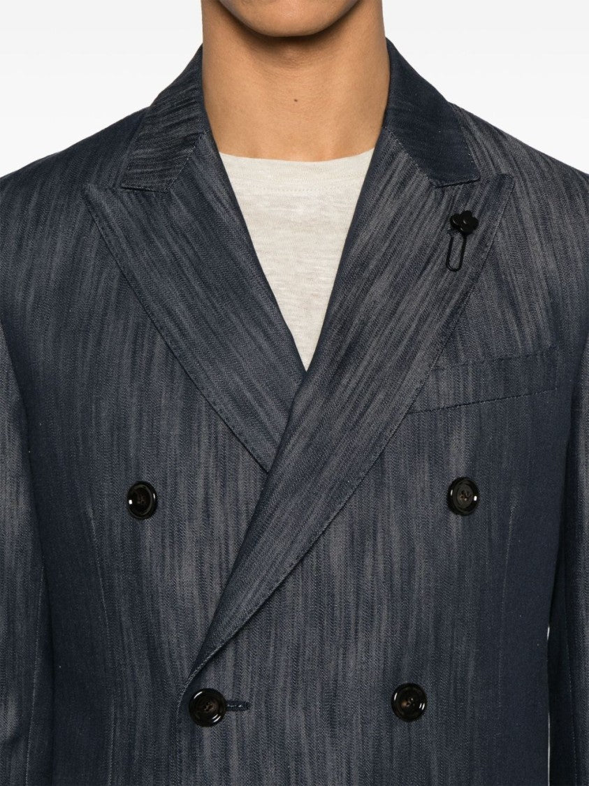 Lardini Double-Breasted Black Jacket With Textured Fabric