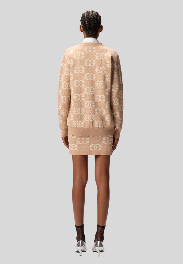 Pinko Oversized Knit Cardigan With Love Birds Jacquard