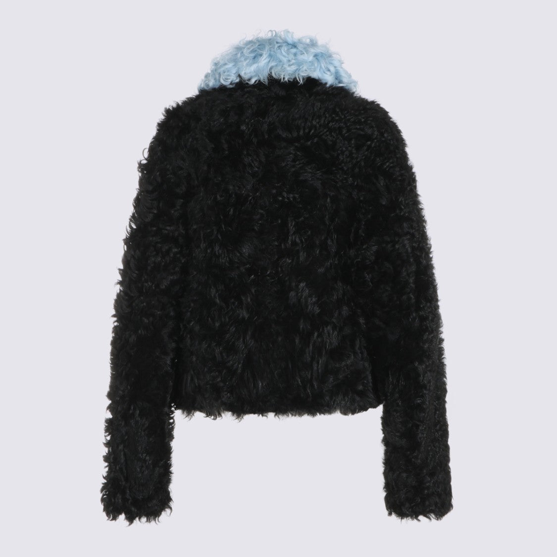 Marni Textured Black Cropped Jacket With Light Blue Curly Collar