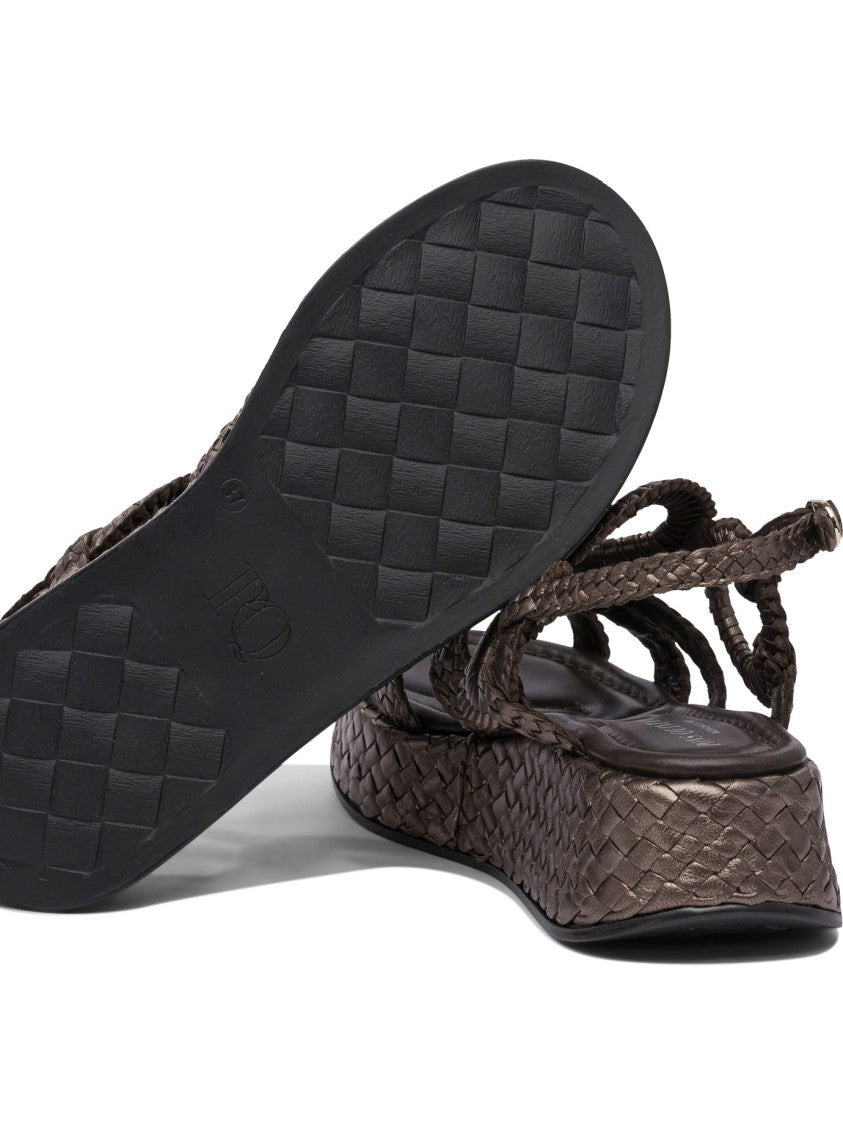Pons Quintana Brown Woven Platform Sandals With Circular Accent