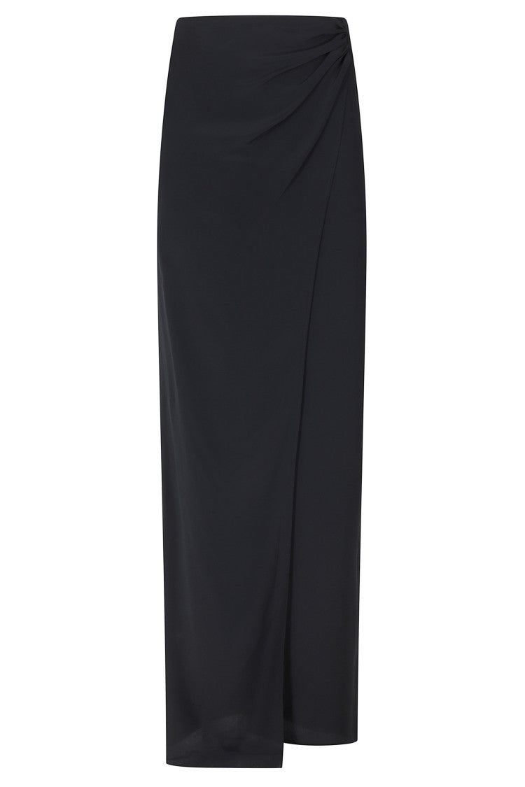 The Andamane Black Phoebe Draped Side-Slit Acetate-Blend Maxi Skirt