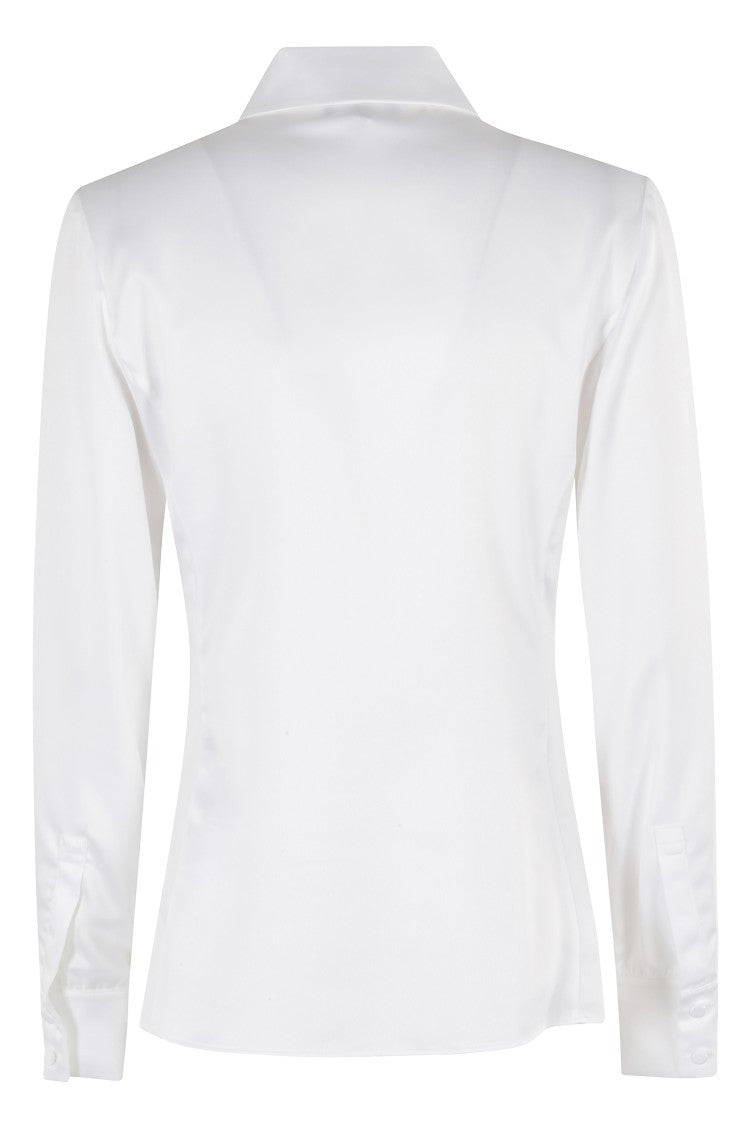 Emporio Armani Satin-Finish White Shirt With Asymmetrical Closure