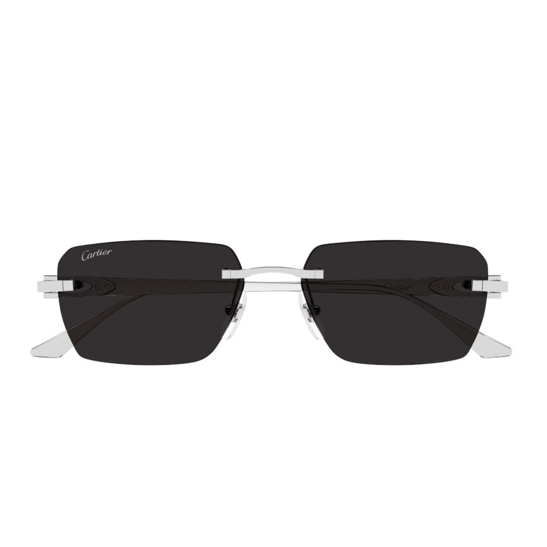 Cartier Minimalist Silver Grey Titanium Sunglasses With Dark Lenses