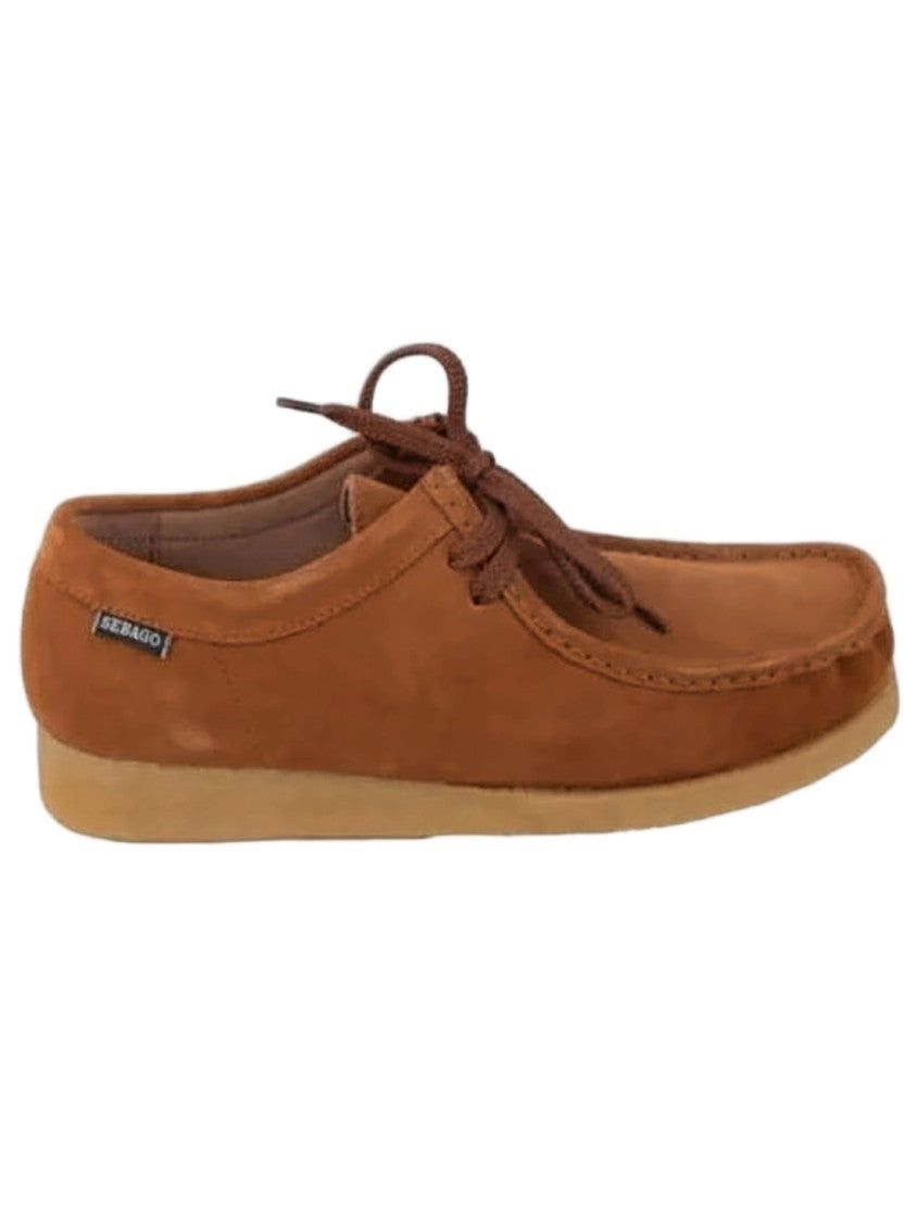 Sebago Moccasin Toe Brown Suede Loafers With Lace-Up Front