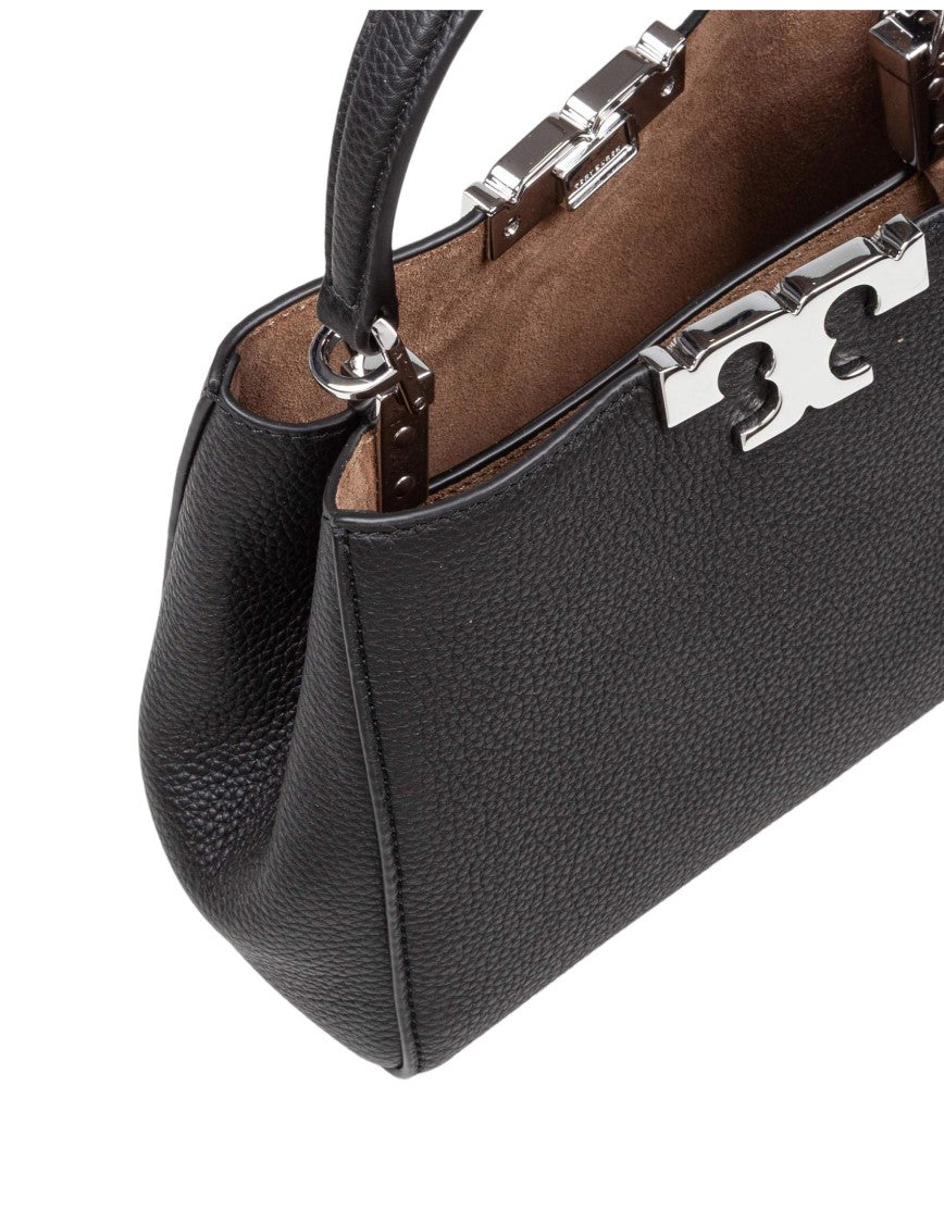 Tory Burch Eleanor Mini Satchel In Hammered Leather Black