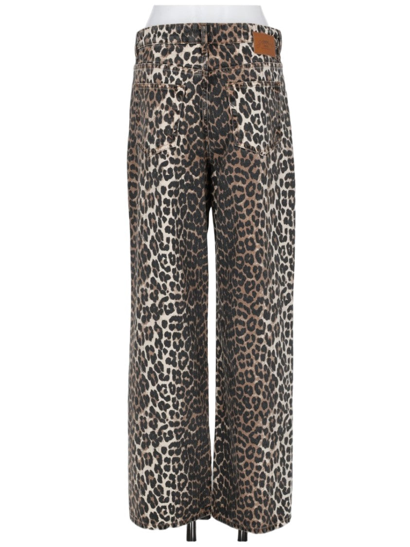 Ganni Wide-Leg Animal Print Organic Cotton Jeans