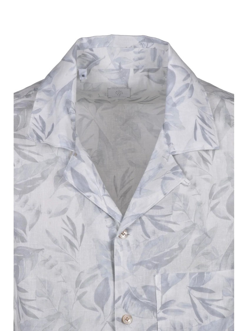 Eleventy White Grey Linen Cotton Shirt