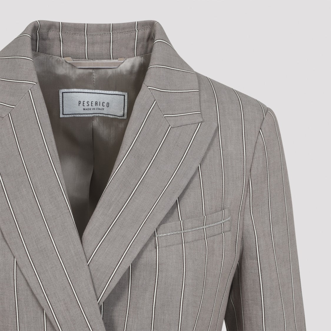 Peserico Pinstriped Brown Linen Jacket With Double-Breasted Design