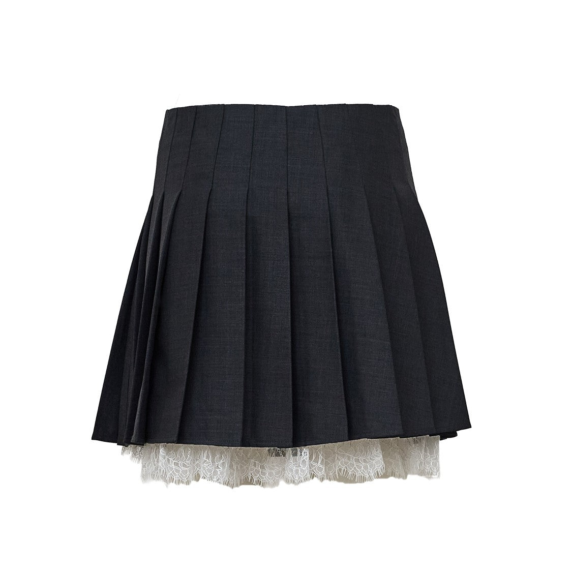 Self-Portrait Pleated Grey Mini Skirt With Lace Trim And Concealed Zipper
