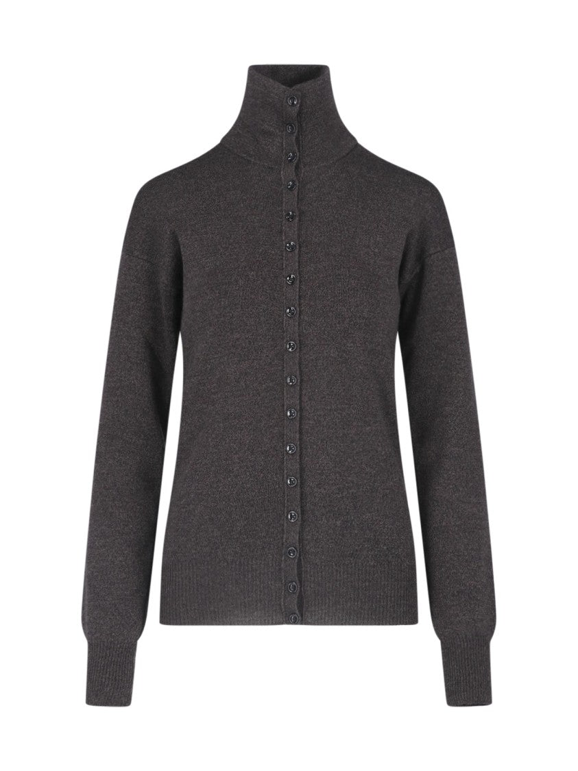 Lemaire Grey High Collar Buttoned Wool Sweater