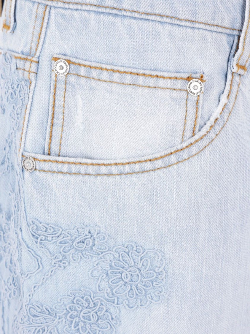 Ermanno Scervino Embroidered Light Blue Bermuda Shorts With Five-Pocket Design