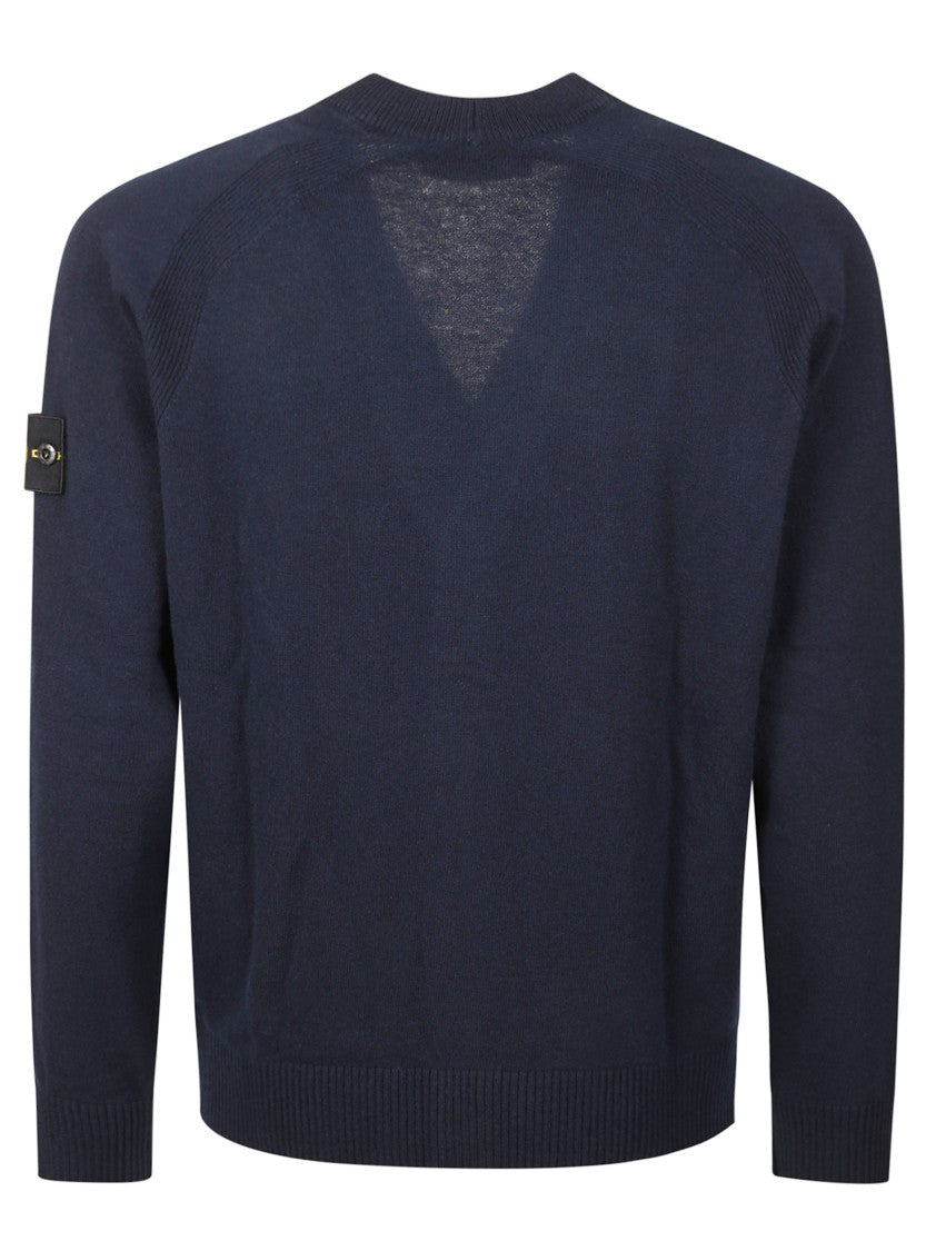 Stone Island Classic Blue Knit Sweater With Ribbed Details