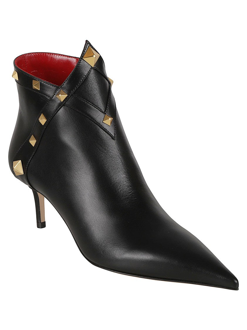 Valentino Garavani Ankle Boots With Pointed Toe And Gold-Tone Studs