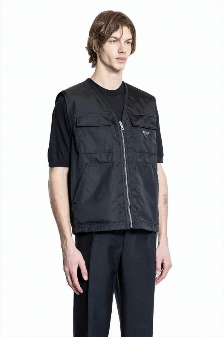Prada Sleeveless Black Vest With Zipper Closure