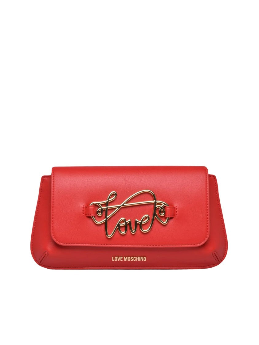 Love Moschino Red Polyurethane Script Crossbody Bag