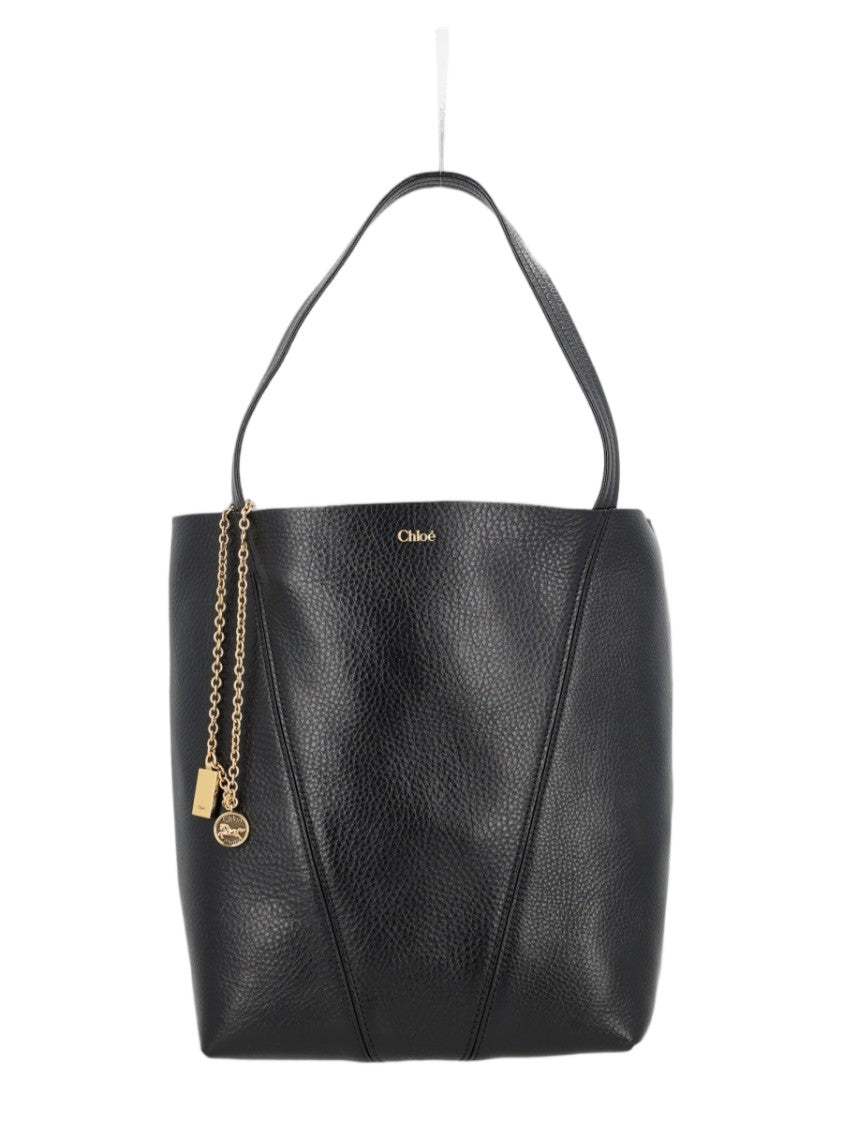 Chloé Structured Black Calfskin Tote With Chain Charms