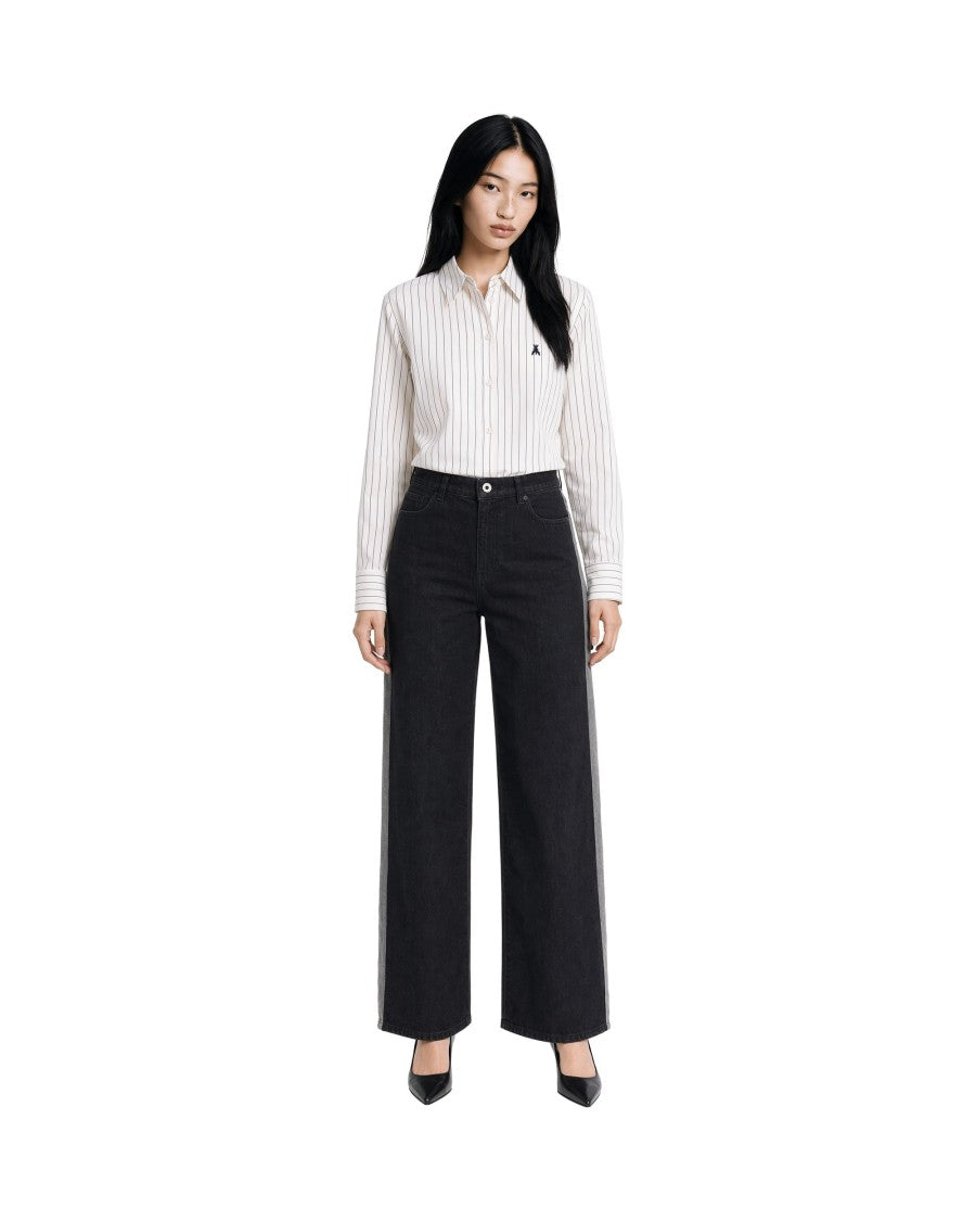 Patrizia Pepe Black Wide-Leg Jeans With Contrasting Side Stripe