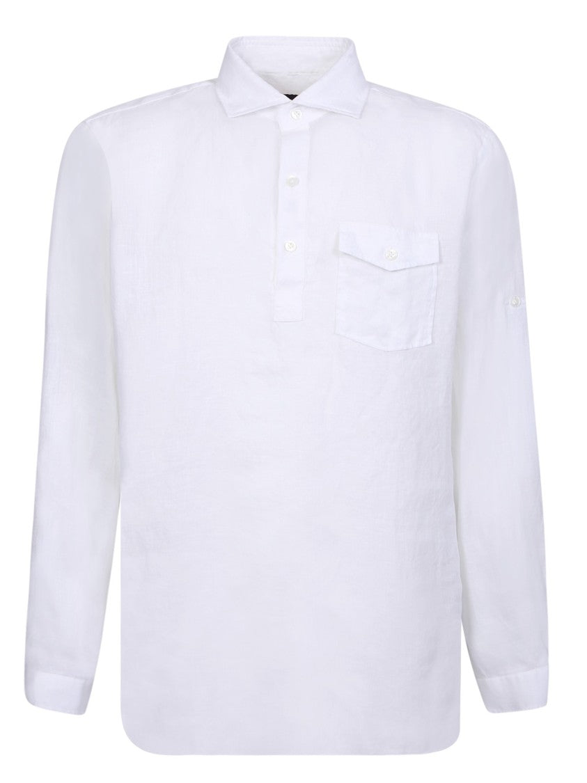 Lardini White Linen Chest Pocket Shirt