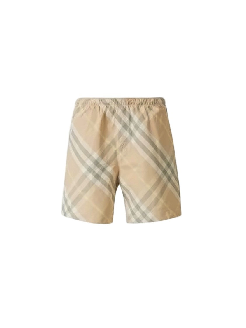Burberry Beige Check Swim Shorts With Elastic Waistband